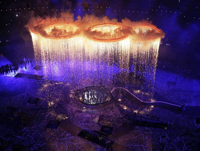 The Olympic rings light up the stadium during the Opening Ceremony at the 2012 Summer Olympics in London. Dubai's successful Expo 2020 bid could signal a push to host even more high-profile events in the emirate. Morry Gash / AP Photo