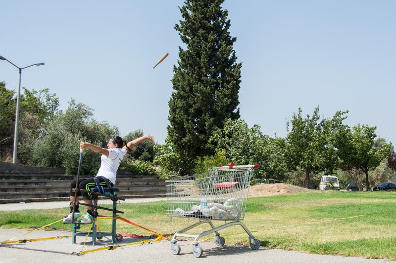 Alia Issa practices her club throw in preparation for the upcoming Tokyo Paralympic Games.