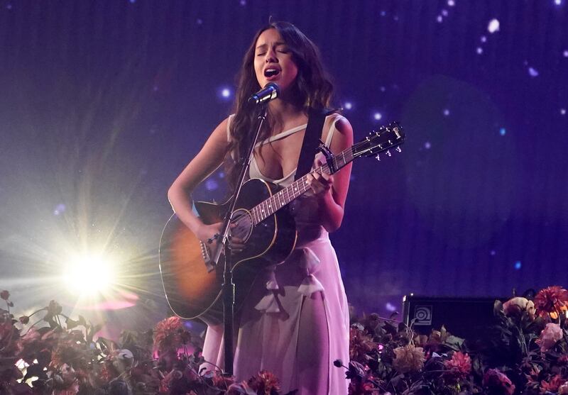 Olivia Rodrigo performs at the American Music Awards on November 21, 2021, at Microsoft Theatre in Los Angeles. AP Photo