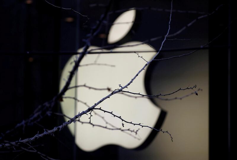 FILE PHOTO - An Apple company logo is seen behind tree branches outside an Apple store in Beijing, China December 14, 2018. REUTERS/Jason Lee/File Photo