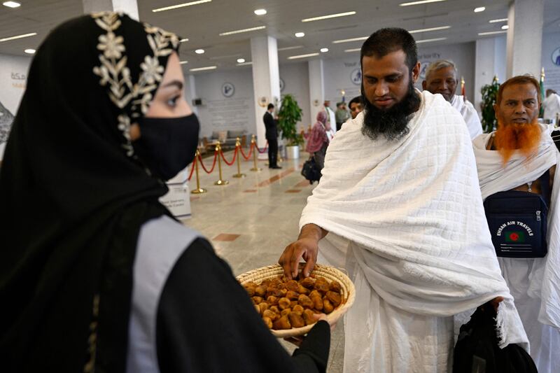 A Saudi welcome for pilgrims on their arrival at King Abdulaziz International Airport in Jeddah. AFP