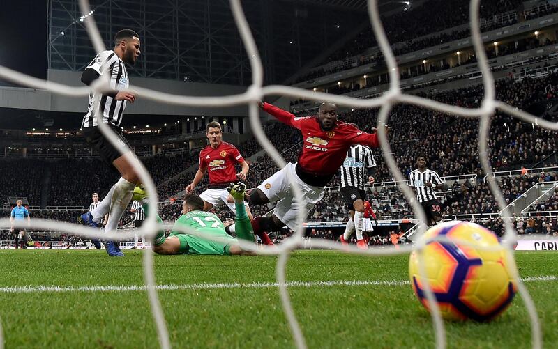 Romelu Lukaku scores his team's first goal against Newcastle. Getty Images