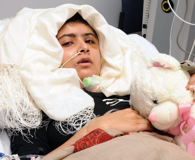 Malala Yousafzai recovers in Queen Elizabeth Hospital in Birmingham, England, on October 12, 2012. University Hospitals Birmingham NHS Foundation Trust / AP Photo