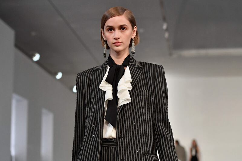 Seeing things in black and white at the Ralph Lauren Fall 2022 Collection show at the Museum of Modern Art in New York City.   AFP