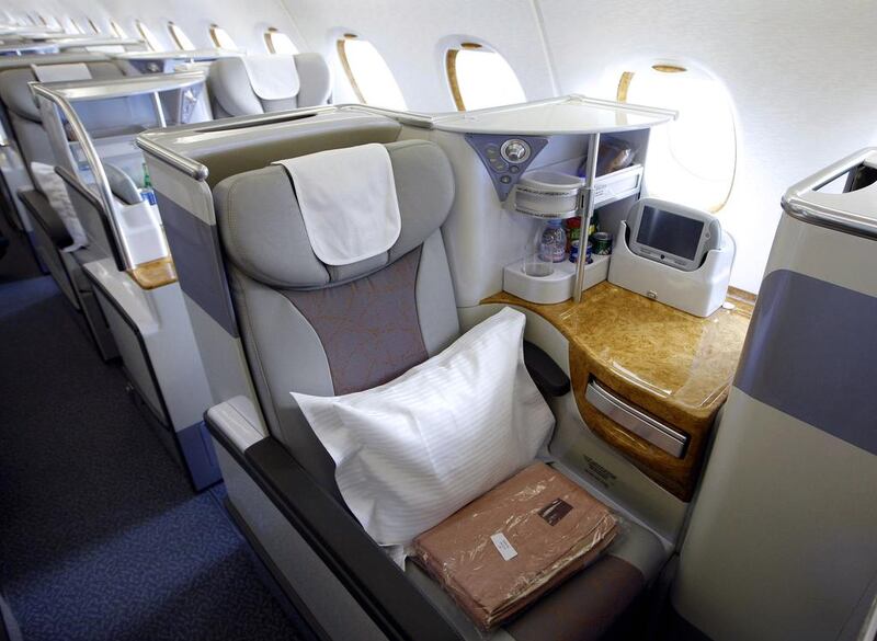 Business class seats inside the Emirates Airbus A380. Chip East / Reuters