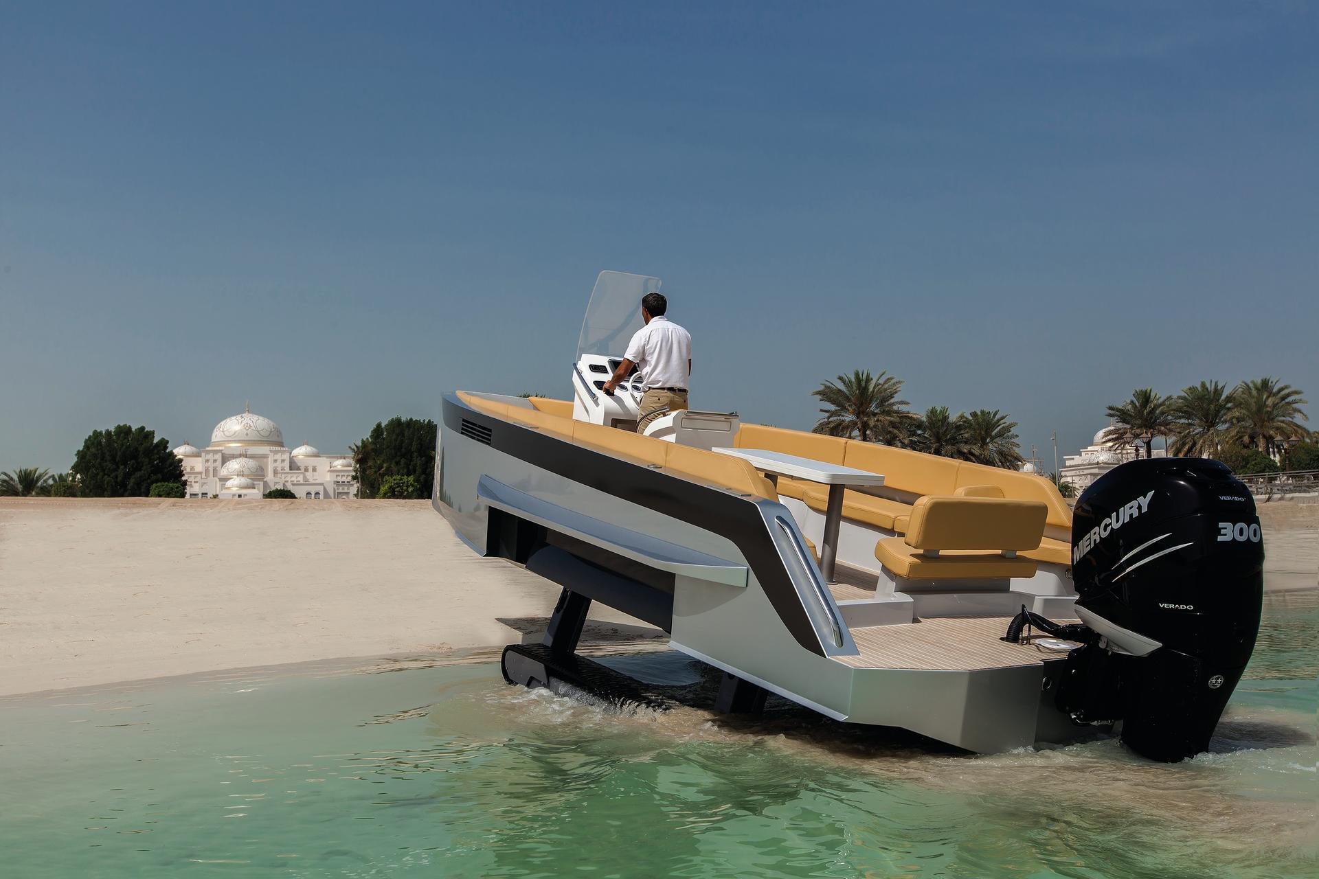 The amphibious Expedition by Iguana transitions from land to sea. Courtesy Dubai International Boat Show