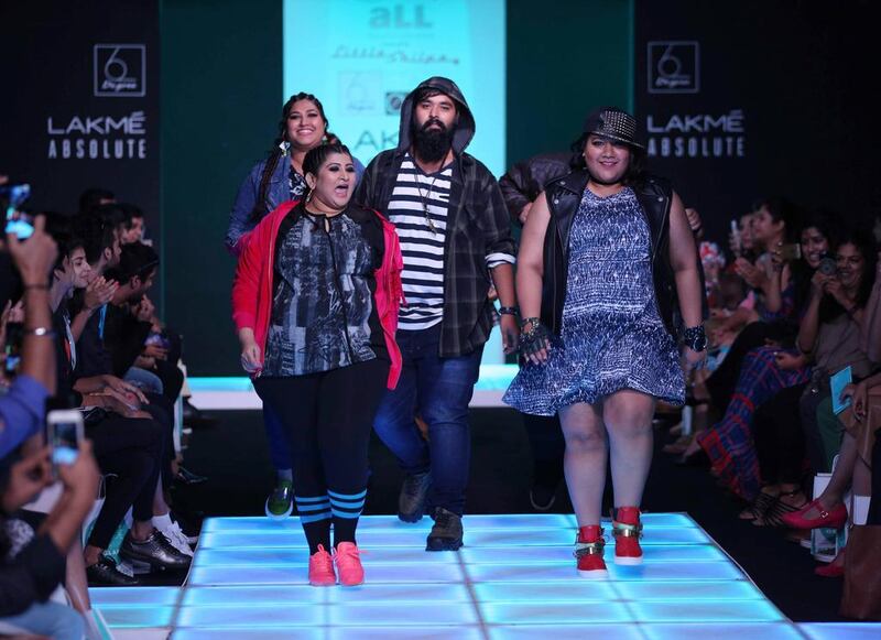 Plus-size models take to the runway to model creations for a collaboration by Indian labels Little Shilpa and aLL: The Plus Size Store. The Models featured in shows at Lakmé Fashion Week and other major fashion events in India are tall and thin, which critics say does not accurately reflect the body shape of the country’s population. Courtesy Lakmé Fashion Week