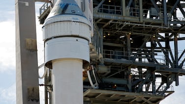 Boeing's Starliner capsule sits on top of an Atlas V rocket at Cape Canaveral in Florida. AP