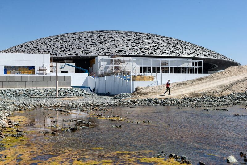 Abu Dhabi, United Arab Emirates, April 21, 2016:     General visit to the Louvre construction site on Saadiyat Island in Abu Dhabi on April 21, 2016. The first of four stages of flooding has started. Christopher Pike / The National

Reporter: James Langston, Nick Leech
Section: Louvre *** Local Caption ***  CP0421-Louvre-41.JPG