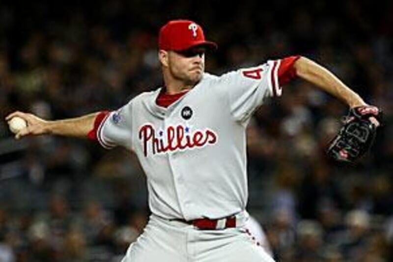 Ryan Madson of the Philadelphia Phillies pitches against the New York Yankees.