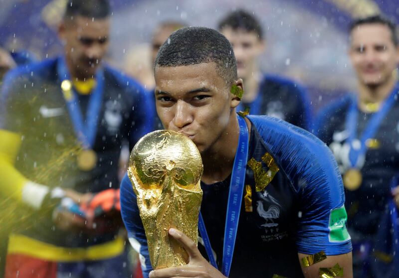 Kylian Mbappe celebrates after France beat Croatia in Moscow to win the 2018 World Cup. AP