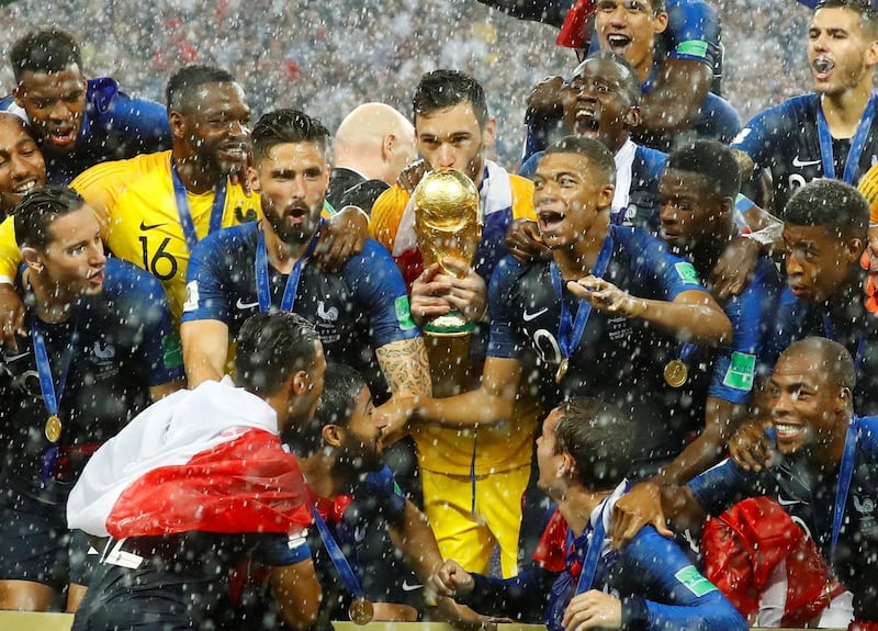 France's Hugo Lloris kisses the trophy as they celebrate after winning the 2018 World Cup final against Croatia. Reuters