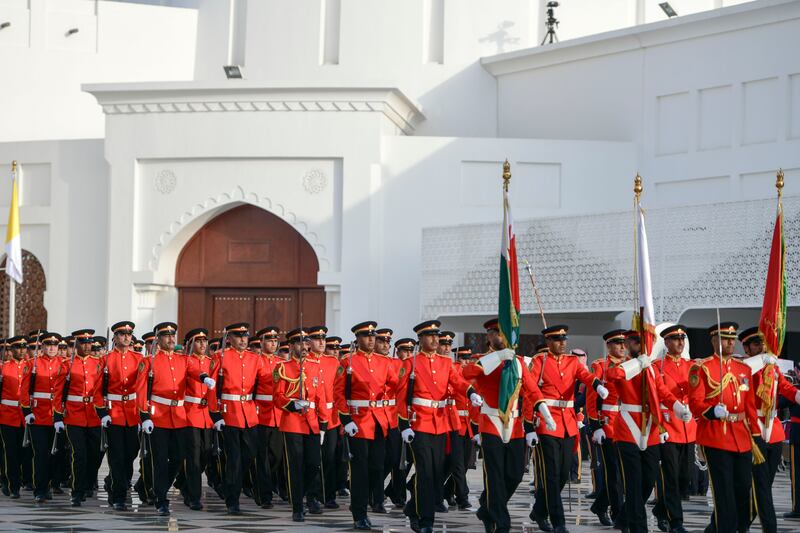 A marching band practises at Sakhir Palace. Khushnum Bhandari / The National