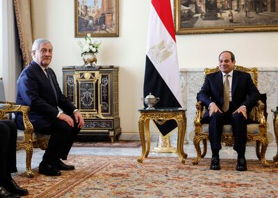 Italy's Foreign Minister Antonio Tajani (L) during his meeting with  Egyptian President Abdel Fattah El Sisi in Cairo, Egypt, 22 January 2023.   EPA 