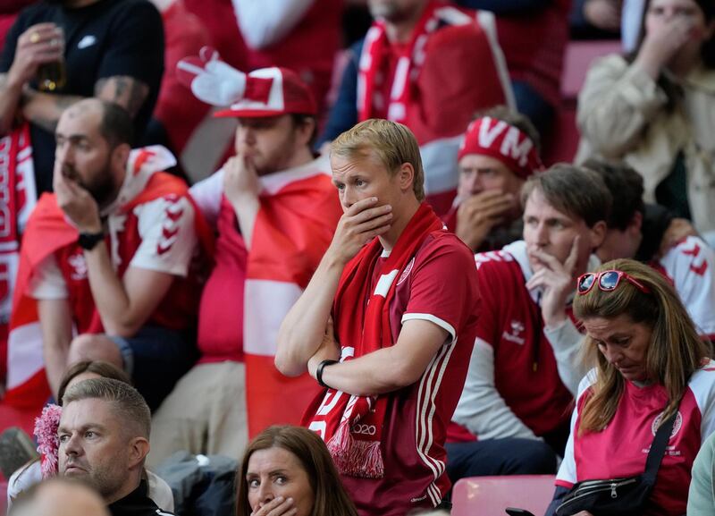 Denmark fans in shock after Christian Eriksen collapsed. Getty