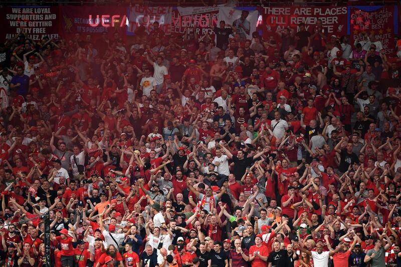 Liverpool fans cheer on their side at the Wanda Metropolitano Stadium. Getty