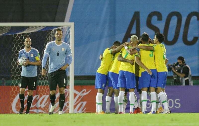 November 17, 2020. Uruguay 0 Brazil 2 (Arthur 33', Richarlison 45'): Striker Edinson Cavani was shown a straight red card after a video assistant referee review following a challenge on Brazil's Richarlison in the second half as Uruguay failed to register a shot on target in Montevideo. Reuters