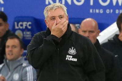 Newcastle United's English head coach Steve Bruce gestures on the touchline during the English Premier League football match between Leicester City and Newcastle United at King Power Stadium in Leicester, central England on September 29, 2019. Leicester won the game 5-0. - RESTRICTED TO EDITORIAL USE. No use with unauthorized audio, video, data, fixture lists, club/league logos or 'live' services. Online in-match use limited to 120 images. An additional 40 images may be used in extra time. No video emulation. Social media in-match use limited to 120 images. An additional 40 images may be used in extra time. No use in betting publications, games or single club/league/player publications.
 / AFP / Lindsey Parnaby / RESTRICTED TO EDITORIAL USE. No use with unauthorized audio, video, data, fixture lists, club/league logos or 'live' services. Online in-match use limited to 120 images. An additional 40 images may be used in extra time. No video emulation. Social media in-match use limited to 120 images. An additional 40 images may be used in extra time. No use in betting publications, games or single club/league/player publications.
