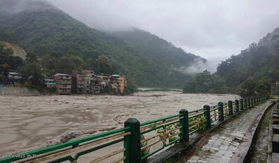 Water levels of the Teesta river rise in Sikkim, India, on Wednesday. AP