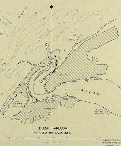 The Arabian Gulf Digital Archive's previous releases showed development projects in Dubai. This 1955 map outlined proposed improvement works at Dubai Creek. Photo: Arabian Gulf Digital Archive