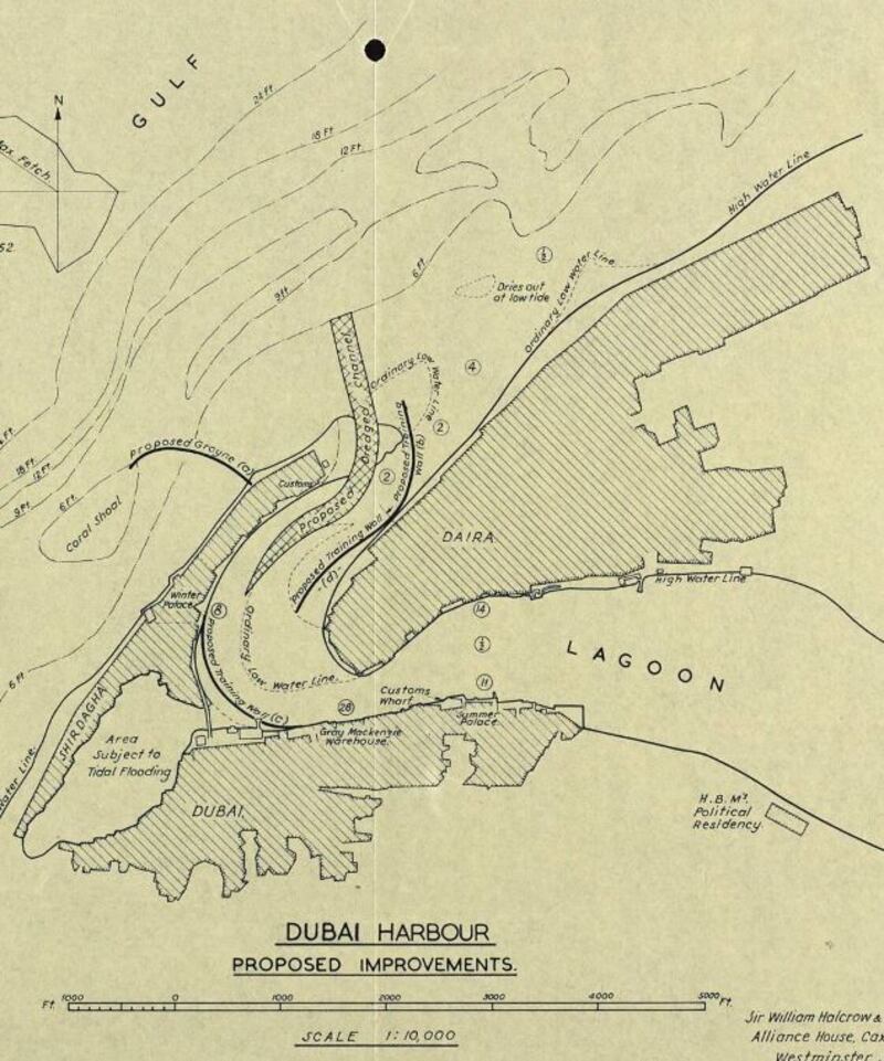 A map from 1955 showing some of the proposed improvement works. Photo: Arabian Gulf Digital Archive