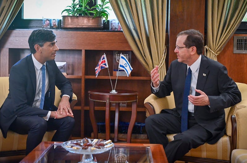 Mr Sunak met with President Isaac Herzog of Israel at the presidential residency in Jerusalem. EPA