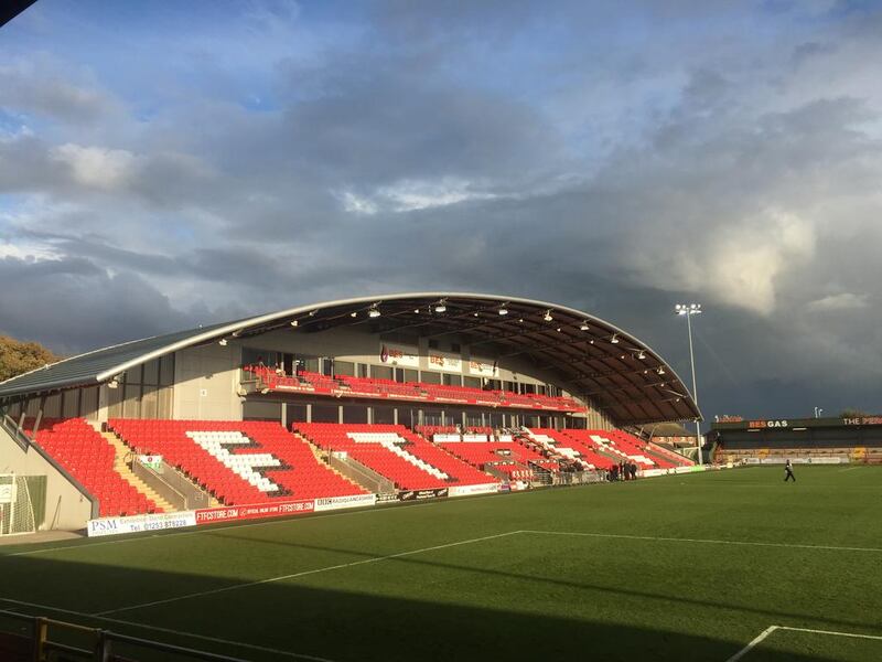 Fleetwood’s £4 million main stand rises about the nearby housing. Andy Mitten for The National