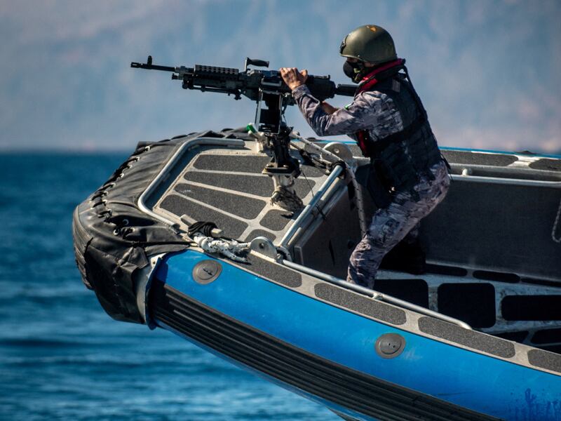 A member of the Royal Jordanian Navy takes part in international maritime exercises in the Gulf of Aqaba in February. US Naval Forces Central Command via Reuters