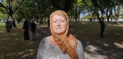 Derryn Whyte wears a head scarf as a show of support for the Islamic community. Steve Addison for The National