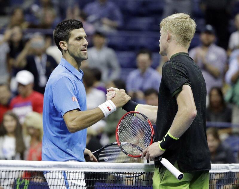 Novak Djokovic, of Serbia, is congratulated by Kyle Edmund, of Britain, after Djokovic defeated Edmund in the fourth round of the US Open on Monday September 5, 2016, in New York. Darron Cummings / AP Photo
