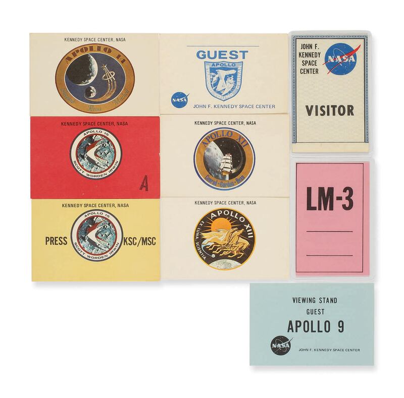 Kennedy Space Center Apollo Saturn launch viewing badges for the Apollo mission. Estimate: Dh4,408 to Dh6,611