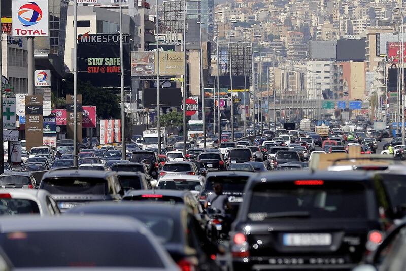 A view shows traffic on the Zalka to Jal Al Dib motorway an hour before the start of a four-day nationwide lockdown, north of the Beirut.   AFP