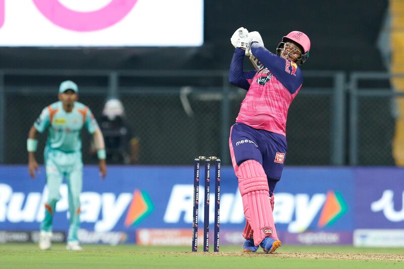 Shimron Hetmyer hit six sixes for Rajasthan Royals against Lucknow Super Giants at the Wankhede Stadium in Mumbai. Sportzpics for IPL