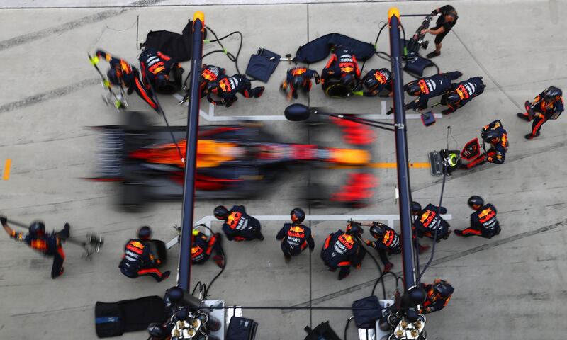 Max Verstappen of Red Bull Racing makes a pit stop during the F1 Grand Prix of China at Shanghai International Circuit. Getty Images