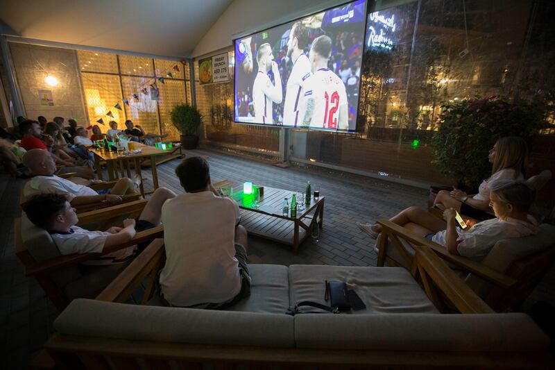 Dubai, United  Arab Emirates -England fans watching the game between England vs Italy at Euros final at Radisson Hotel, Damac Hills.  Ruel Pableo for The National for Nick Webster's story
