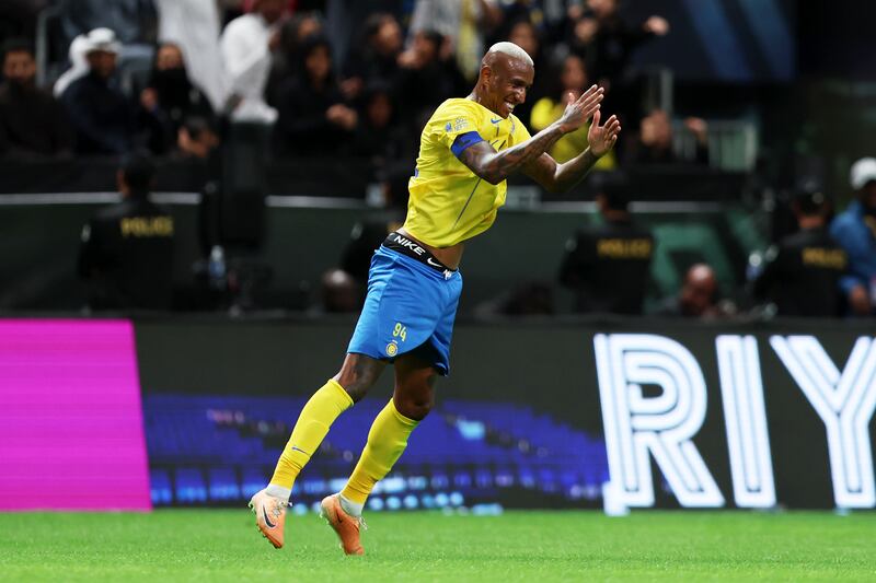 Anderson Talisca of Al-Nassr celebrates scoring his team's sixth goal to complete his hat-trick. Getty 