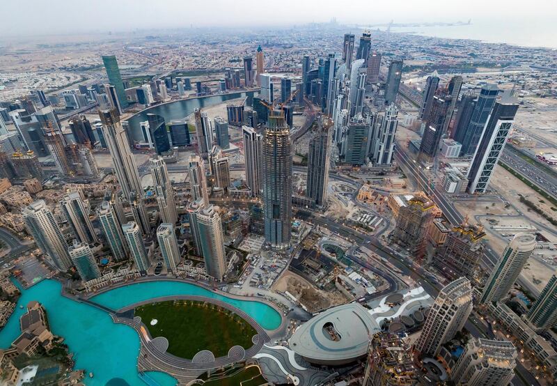 Dubai, United Arab Emirates - April 28, 2019: General view of Dubai taken from the 112th floor of the Burj Khalifa. Sunday the 28th of April 2019. Dubai. Chris Whiteoak / The National