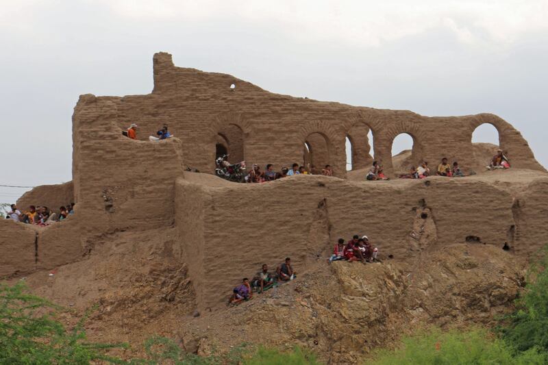 Yemenis gather at Dar Al Arais in Lahj Governorate on Sunday.