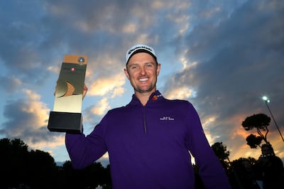 ANTALYA, TURKEY - NOVEMBER 05:  Justin Rose of England poses with the trophy after his victory during the final round of the Turkish Airlines Open at the Regnum Carya Golf & Spa Resort on November 5, 2017 in Antalya, Turkey.  (Photo by Richard Heathcote/Getty Images)