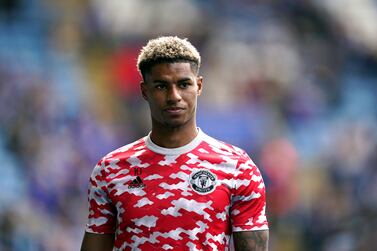 Manchester United's Marcus Rashford ahead of the Premier League match at the King Power Stadium, Leicester. Picture date: Saturday October 16, 2021.