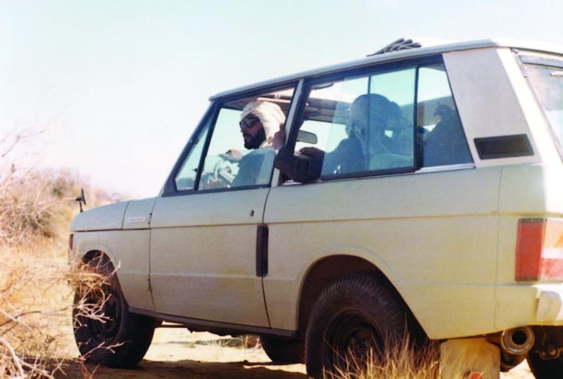 Sheikh Zayed at the wheel of his Range Rover during a 1976 visit to Pakistan