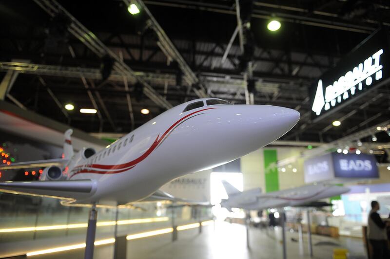 Dassault Falcon airplane models sits on display at the Paris International Air Show -- June 14, 2013 -- . (Antoine Antoine for The National) *** Local Caption ***  Paris Air Show024.JPG