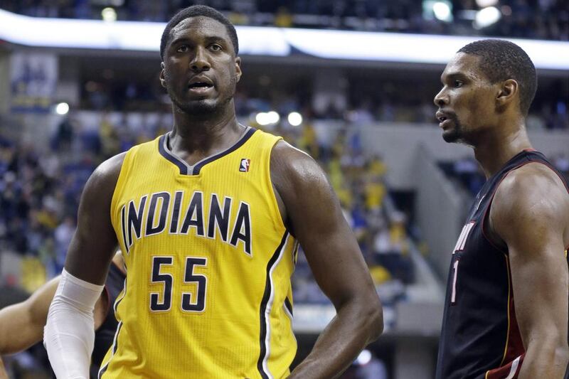 Roy Hibbert and the Indiana Pacers improved to an NBA-best 19-3 with their win over the Heat. Michael Conroy / AP