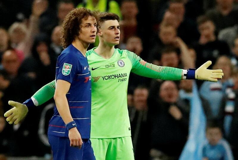 Soccer Football - Carabao Cup Final - Manchester City v Chelsea - Wembley Stadium, London, Britain - February 24, 2019  Chelsea's Kepa Arrizabalaga reacts after he is called to be substituted off alongside David Luiz   REUTERS/David Klein  EDITORIAL USE ONLY. No use with unauthorized audio, video, data, fixture lists, club/league logos or "live" services. Online in-match use limited to 75 images, no video emulation. No use in betting, games or single club/league/player publications.  Please contact your account representative for further details.