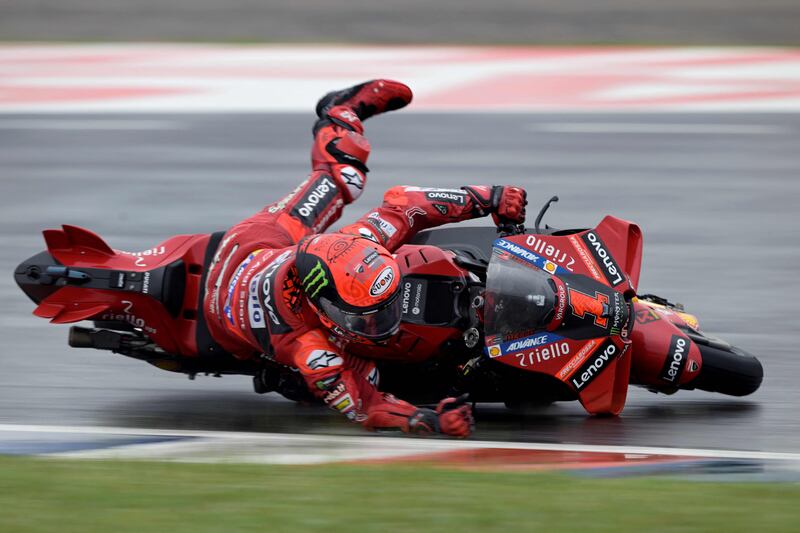 Ducati Italian rider Francesco Bagnaia falls during the Argentina Grand Prix MotoGP race in Santiago del Estero. AFP
