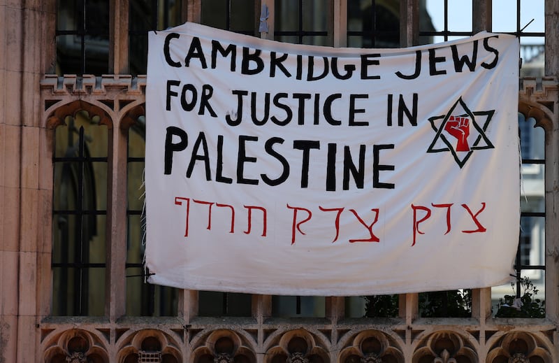 Another banner, from Jewish students at Cambridge University, supporting Gaza's Palestinians. EPA
