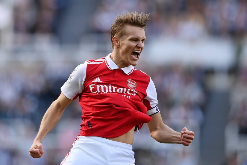 Martin Odegaard of Arsenal celebrates after scoring the opener. Getty