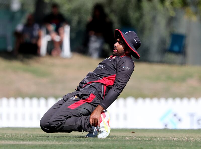 UAE captain Alishan Sharafu in action against Pakistan during the Under 19 Asian Cup at the ICC Academy, Dubai, in December. Chris Whiteoak/ The National