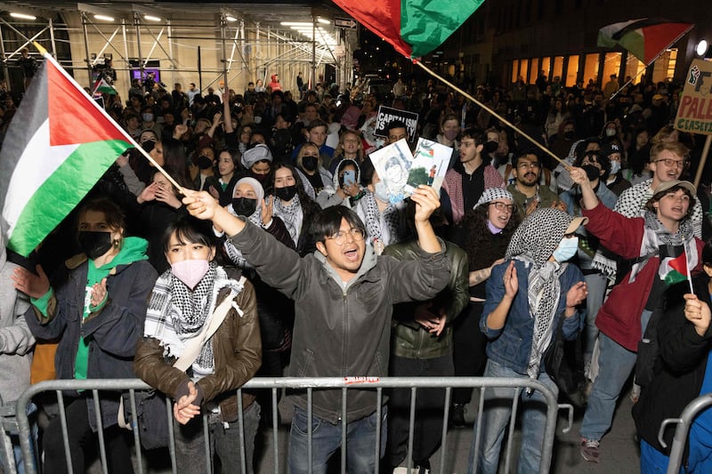 Pro-Palestinian students and activists protest against the Israel-Gaza war on the campus of New York University. AFP