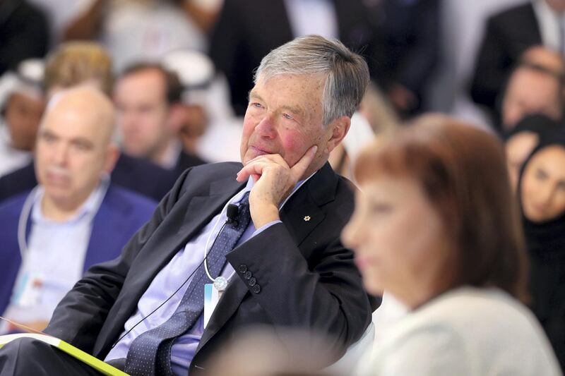 Dubai, United Arab Emirates - February 10, 2019: John Helliwell, Professor Emeritus speaks about Launching the Global Happiness and Wellbeing Policy Report during day 1 at the World Government Summit. Sunday the 10th of February 2019 at Madinat, Dubai. Chris Whiteoak / The National